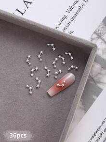 36pcs Nail Charms Nails Nail Supplies Summer Sky Connected Stars Gold Silver White K Nail Charms,Simple And Luxurious French Metal Nail Supplies Valentine's Day, Shiny Rhinestones Nail Gems,Suitable For Multi-Functional DIY Accessories Nail Decoration - Multicolor - View 7