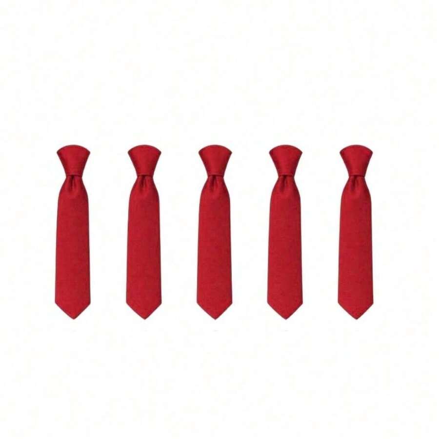 Set Of 5 Light Gray Formal Ties For Groomsmen, Weddings, Events, And Conferences - 紅色 - 查看 1