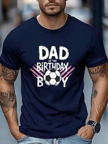 Camiseta Casual de Cuello Redondo para Hombre con Diseño de Feliz Día del Padre, Cómoda Camiseta de Manga Corta. Disponible en varios colores con ligera elasticidad, perfecto para uso diario y conjuntos elegantes. - Azul - Ver 1