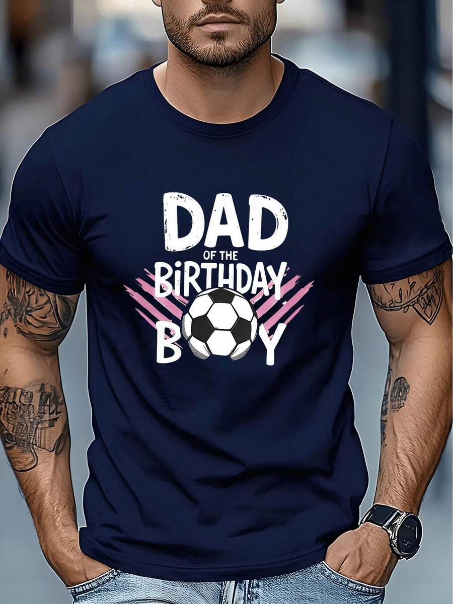 Camiseta Casual de Cuello Redondo para Hombre con Diseño de Feliz Día del Padre, Cómoda Camiseta de Manga Corta. Disponible en varios colores con ligera elasticidad, perfecto para uso diario y conjuntos elegantes. - Azul - Ver 1
