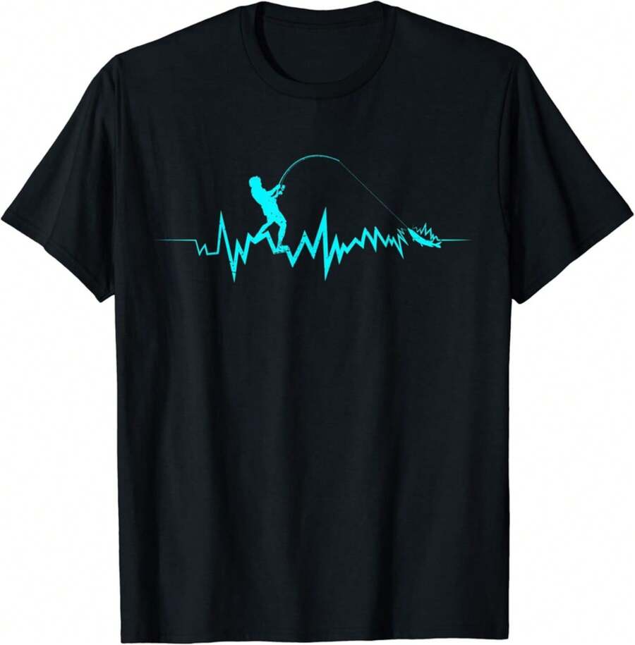 Fishing Heartbeat Funny Design For Fisherman Gift Unisex T-Shirt - 黑色 - 查看 1