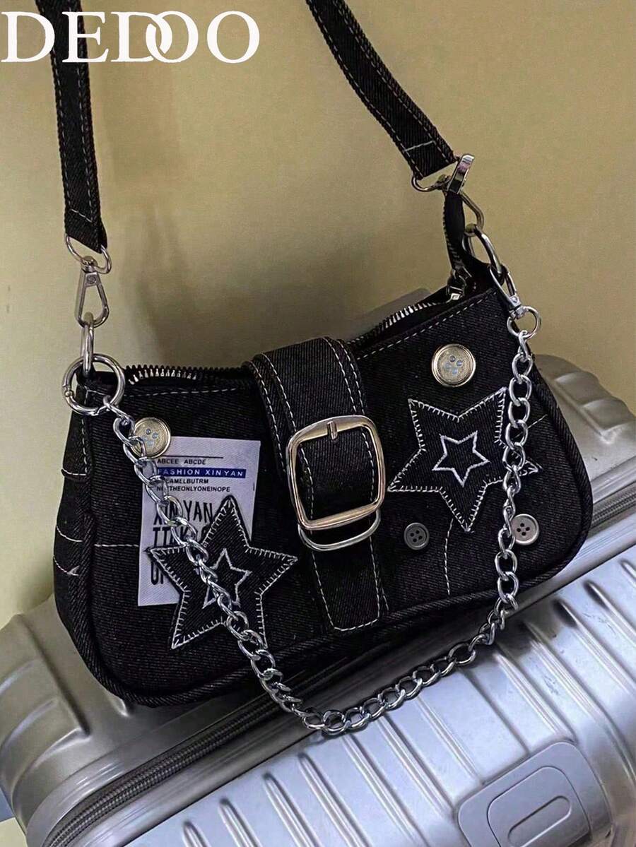 1pc Ladies Contrast Spice Girls Thin Daily Zipper Suitable For Party Festivals, Large-Capacity Fashion Joker Chain.