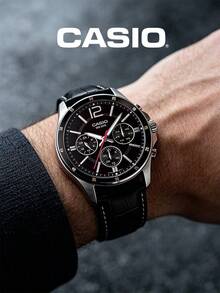 Đồng hồ CASIO Business Daily Essential dành cho nam, dây da, máy quartz, mặt đen, chống nước 30M, hiển thị ngày, kiểu dáng thường ngày MTP-1374L-1A - màu đen - Xem 4