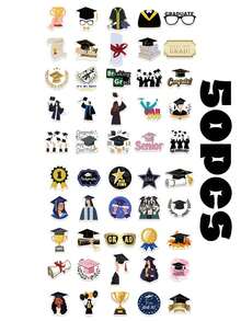 50pcs Graduation Season Phone Stickers, Scrapbooking Supplies, PVC Material, Each Size 3-7cm, Creative Aesthetic Design Stickers, Suitable For Phone Case, Notebook, Bicycle, Tablet, Laptop, Luggage Decoration Stickers - 1 Pack/50 Sheets - View 12