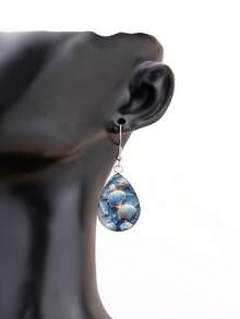 1 Pair Ocean Seashell & Starfish Design With 316 Stainless Steel Waterdrop Earrings, Cute Minimalist Style Suitable For Women's Daily Wear And Gifts, Elegant Minimalist Jewelry Earrings Suitable For Women's Daily And Vacation Wear - Baby Blue - View 7