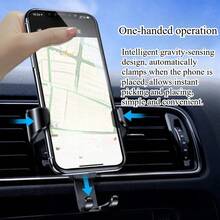 1pc Gravity Auto-Clamping Car Phone Holder, Air Vent Installation, Faux Leather Texture Phone Mount, Suitable For Most Car Models - Multicolor - View 4