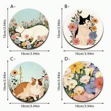 4pcs Cat Theme Wooden Coaster Set, Multiple Styles Available, Sophisticated Artistic Color Design, Exquisite And Elegant Shape, Creates Cozy Atmosphere, Serves As Decorative Piece And Gift Option. Suitable For Kitchen, Dining Room, Cafe, Living Room, Bedroom, Holiday Parties, Indoor And Outdoor Scenes - Multicolor - View 4