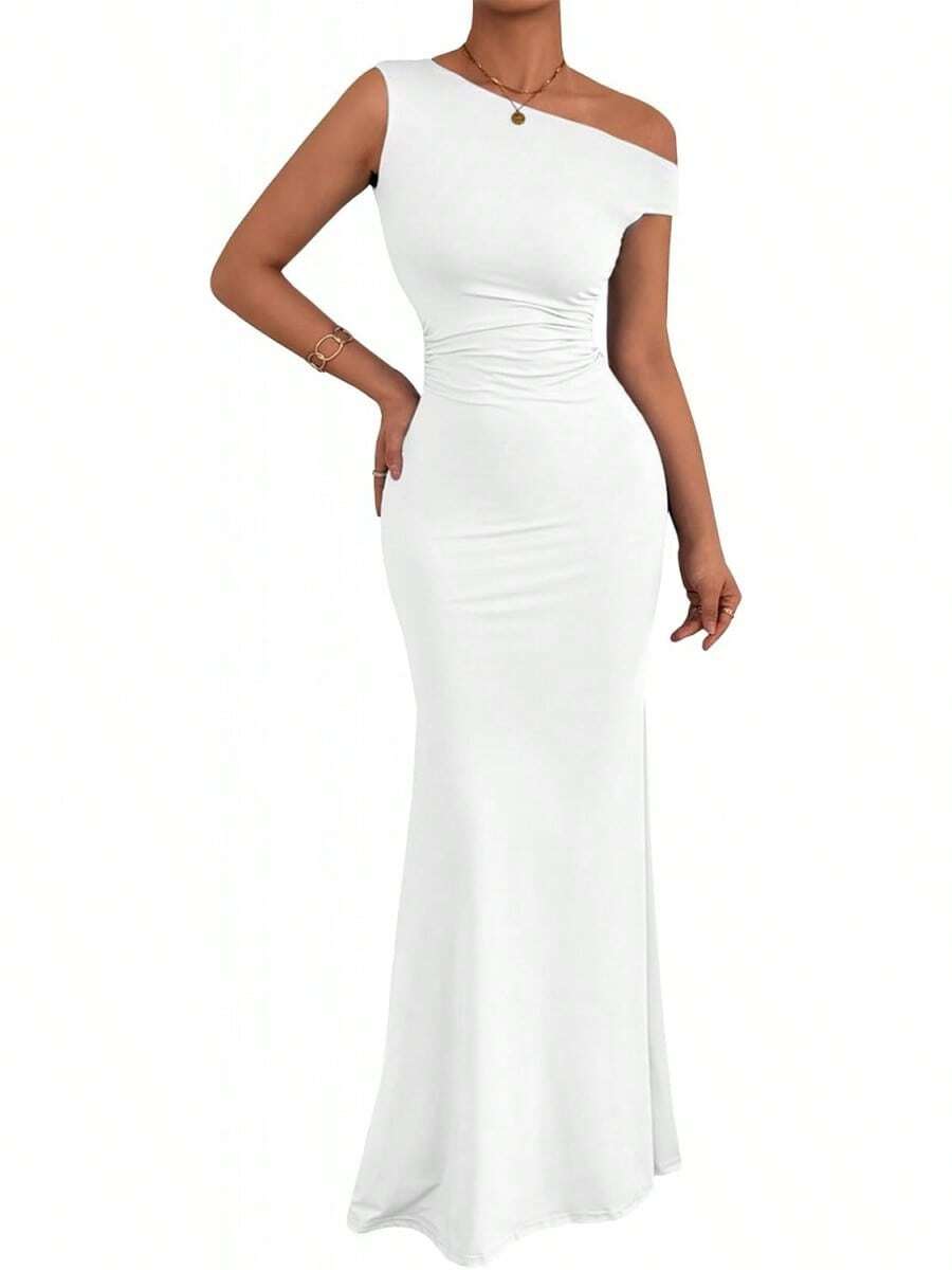 Women's Long Sleeveless Dress With Train, Colored For Wedding, Date, Ceremony And Events - White - View 1