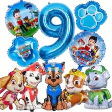 Set Balon Foil Anjing, Balon Angka Biru dengan Motif Jejak Kaki Anjing Kartun, Dekorasi Pesta Ulang Tahun Anak-Anak - View 13