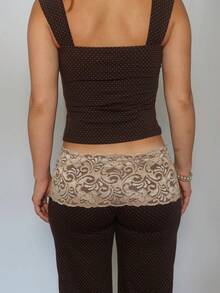 Two Piece Pajama Set For Women Lace Trim Contrast Color Sleeveless Camisole With Wide Leg Pants In Brown - 棕色 - 查看 3