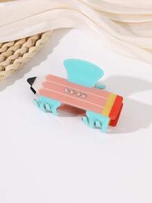 1pc Cute Cartoon Pencil Shaped Hair Claw Clip, Sparkling Rhinestone Decor, Minimalist Daily Hair Accessory, Back To School Headpiece - Multicolor - View 3