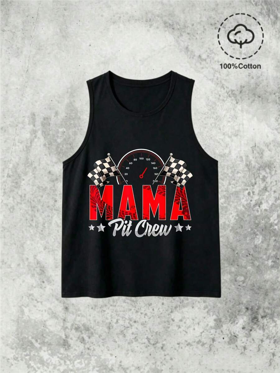 Race Car Birthday Party Racing Family Mama Pit Crew Funny Crew Neck Tee With Stylish Print Casual & Comfortable Travel Clothing For Fashion Enthusiasts Ideal For Summer, Spring, Fall, And Daily Wear - Black - View 1