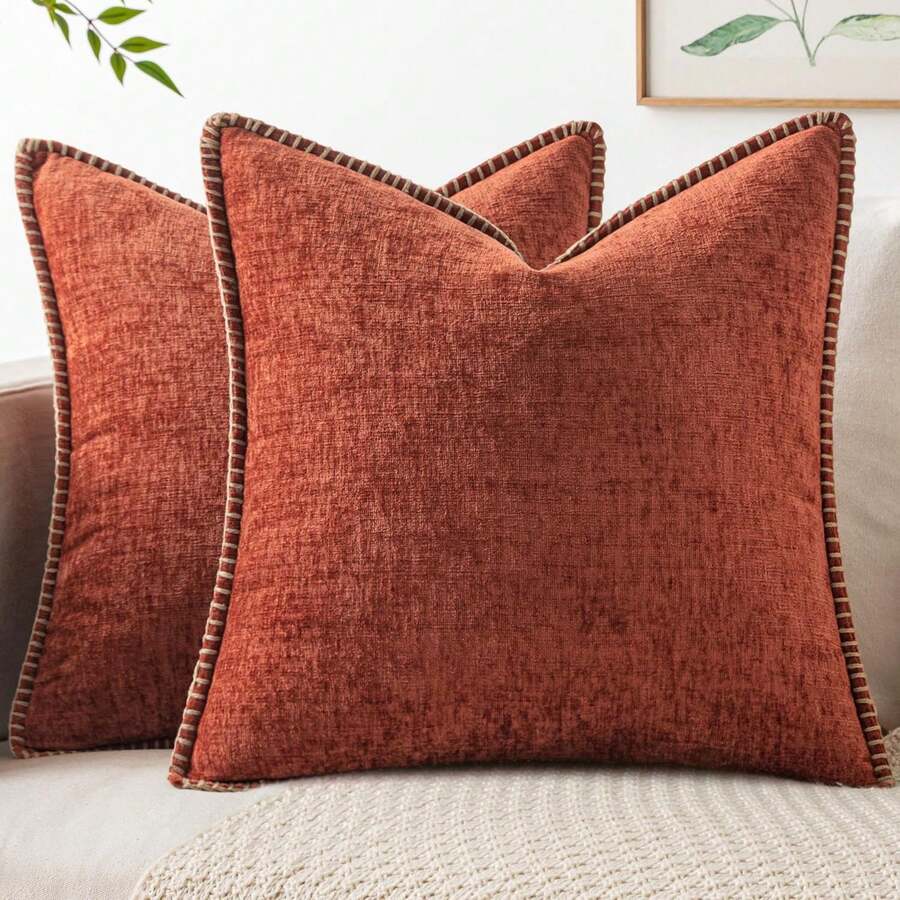 1 pièce Taie d'oreiller en sherpa douce et confortable avec bords cousus, couleur rouille (l'insert d'oreiller n'est pas inclus), convient pour le canapé, le lit, le printemps/été - Rouiller - Voir 1