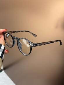 1pc Tortoiseshell Round Frame Rivet Children's Fashion Non-Prescription Glasses, Suitable For Teenagers, Daily Life, Reading, Watching TV, Playing Games And Phones, Transparent Lenses Eye Protection Fashion Glasses, Daily Outfit Decoration. - Clear - View 11