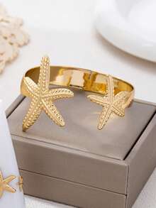 1 buah Gelang Logam Minimalis Berbentuk Bintang Laut yang Modis, Cocok untuk Wanita - Yellow Gold - View 2