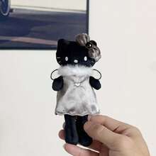 1個 Hello Kitty 可愛長腿黑灰色天使惡魔長腿貓咪銀色絨毛娃娃包飾包飾配件禮物 - 彩色 - 查看 14