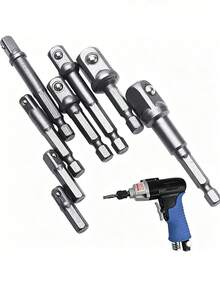8件組衝擊套筒轉接頭套組，相容 1/4" 3/8" 1/2" 六角柄，5種不同長度套筒鑽孔轉接頭，通用 1/4" 套筒轉接頭 - A - 查看 5