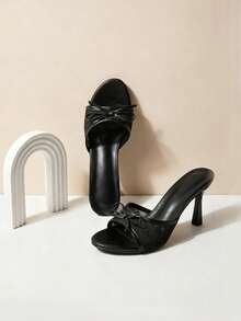 Sandalias de tacón alto de malla negra para mujer con decoración de lazo, tacones de aguja, nuevo estilo de primavera/verano, moda elegante minimalista y sexy, adecuadas para el uso diario en la oficina, banquetes y fiestas - Negro - Ver 4