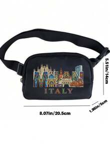 1pc Milan Italy Pattern Mini Crossbody Bag, Adjustable Shoulder Strap Italian Print Waist Bag, Nylon Small Waist Bag, Sports Fitness Waterproof Storage Bag, Multifunctional Crossbody Chest Bag, Small Waist Bag, Fitness Running Travel Hiking, Back To School Gift - Multicolor - View 11