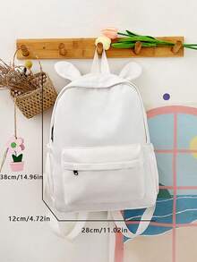 1pc Fashion Classic Solid Color Back To School Backpack, With Laptop Compartment, Ear Decoration, Lightweight Large Capacity Casual Travel Backpack, Suitable For Teens/Students/Graduates Daily Use, Outings, Travel, School, Etc. - Xx-974 - View 3