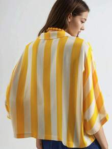Relaxed Fit Striped Button-Down Shirt Carnation Pink - Yellow - View 3
