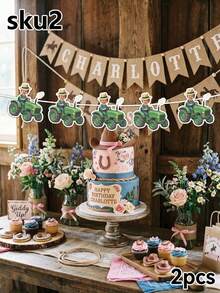 2/4/6pcs Customized Children's Tractor Face Hanging Banners, Farmer Children's Tractor Theme Garland, Children's Birthday/Baby Shower/Gender Reveal Party Decoration, First Ride Tractor 1st Birthday Banner, Boy/Girl Country Farm Party Backdrop Wall Hanging Decor - Multicolor - View 8