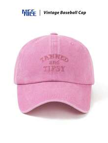 1 boné de beisebol feminino vintage com efeito desgastado, rosa, com bordado "TANNED AND TIPSY", ajustável, chapéu casual para praia e férias, ideal para primavera/verão. - A - Ver 14