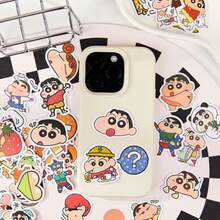 100 Pcs MINISO Crayon Shin-Chan Anime Stickers, -Cut Decals, Cute Labels For Water Bottle Laptop Phone Skateboard Luggage Scrapbooking Journaling, DIY Crafts Planner Decoration Arts - Red - View 8