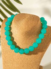 1 pieza Collar de cuentas de dopamina de acrílico multicolor, accesorio versátil de color de caramelo fresco de moda para uso diario, fiesta, reunión (cantidad de cuentas aleatoria) - verde oscuro - Ver 4