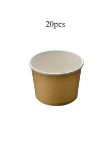 10/20/50pcs Brown Paper Ice Cream Cups With White Rim, Brown Paper Bowls, Top Diameter 3.5", Bottom Diameter 2.95", Height 2.4", Suitable For Ice Cream, Yogurt, Dessert, Party, Picnic, Family Gathering, Holiday, Event Container, Unisex - True Colors - View 8