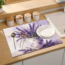 1pc Watercolor Lavender Bouquet Pattern Dish Drying Mat, Highly Absorbent Dish Drainer Pad, Multipurpose Use For Kitchen, Dining Table, Bar Counter, Home Decor, Gift - XYLSD-418 - View 10