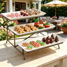 TAIMASI For Soccer Parties 3-Tier Foldable Dessert Stand With 3 Plastic Trays – Cupcake And Snack Display For World Cup Party, Weddings, Family Gatherings, And Holiday Table Decor - 查看 4