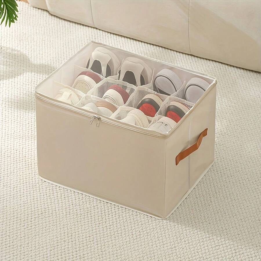 1pc Foldable Oxford Cloth Shoe Storage Box With Lid Dust-Proof Storage Bin For Shoes Clothes Accessories Multi-Functional Home Organization Solution Container Closet Wardrobe Organizer Cabinet Stackable Space Saving Bedroom Living Room
