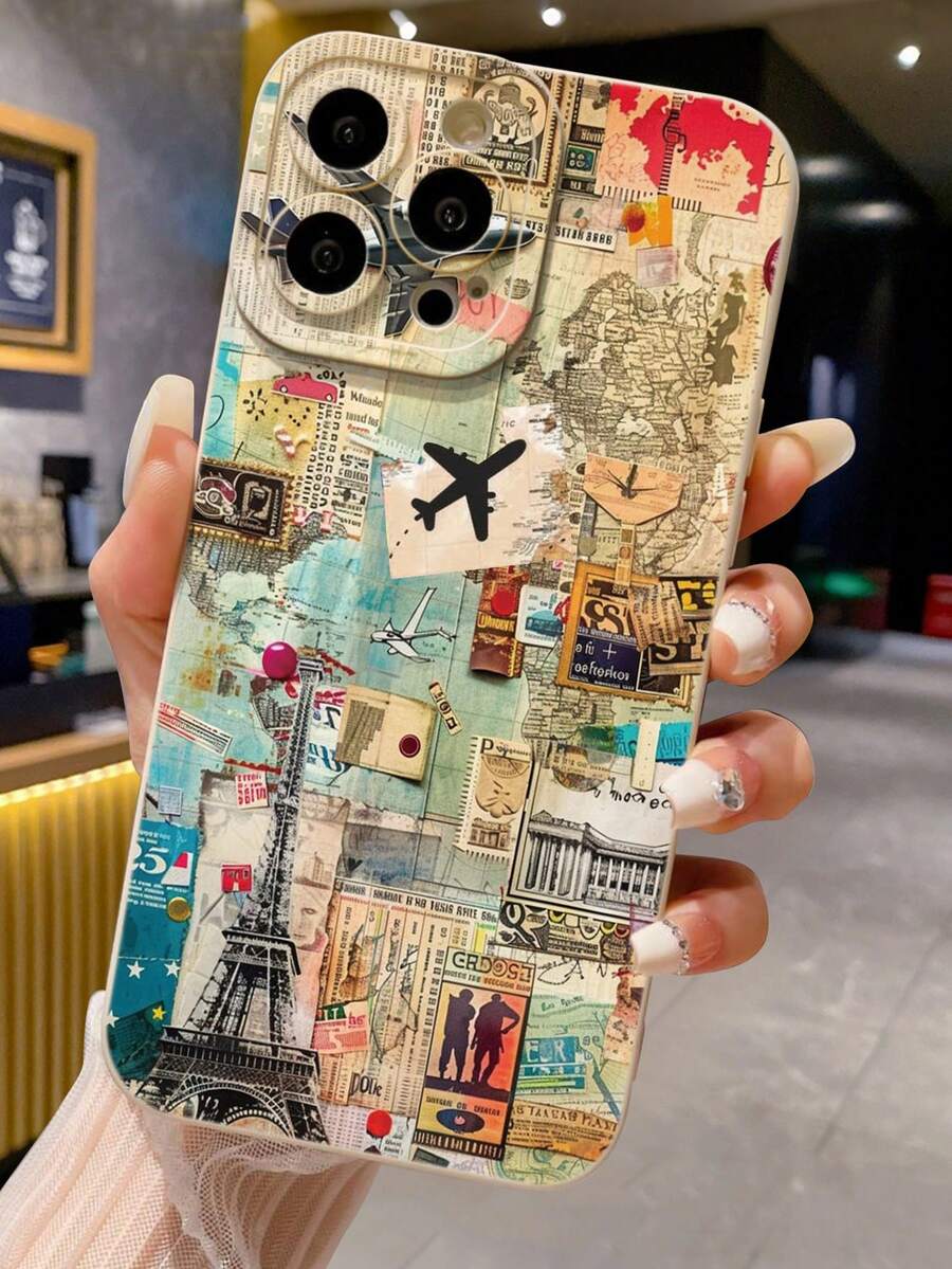 Funda de teléfono minimalista de moda con mapa de avión pintado hueco en color beige, a prueba de golpes, apta para iPhone 17, 17 Pro, 17 Pro Max, 16/11/16 Pro/16 Plus/16 Pro Max/16e/15 Pro Max/13/14/12/XS/XR/7G/8P, apta para Samsung Galaxy S25/S25 PLUS/S25 Ultra/A16/A36/A26/A56/A50/A12/A32/A52/A72/A51/A21S/A13/A14/S24/S24 PLUS/S24 Ultra/S20/S23/S22/A53/S20 FE/S21 - Multicolor - Ver 1