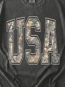 USA Washed Camo Varsity Distressed PNG, Aesthetic Shirt Design, Patriotic PNG - Negro - Ver 1