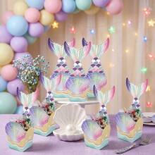 12/24 Set Shell Design Gift Boxes Mermaid Cards Set Cartoon Mermaid Design Paper Treat Boxes Gift Packaging Box Mini Creative Ocean Party Favor Boxes For Birthday Wedding Babyshower Holiday Hawaii Party Decorations - Multicolor - View 2