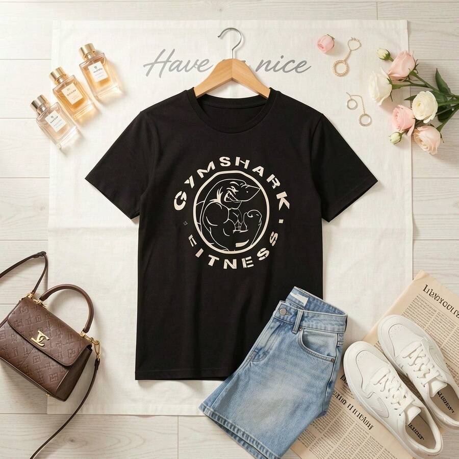 Camiseta de algodón puro para hombre con estampado gráfico moderno, diseño casual de manga corta, estilo urbano cómodo y transpirable ideal para deporte y moda diaria - Negro - Ver 1