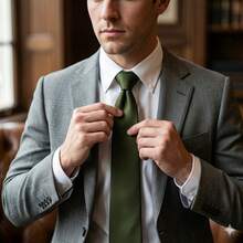 Set Of 5 Light Gray Formal Ties For Groomsmen, Weddings, Events, And Conferences - 橄欖綠 - 查看 7