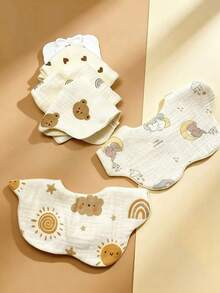 7/6/2pcs Set Newborn Cotton Bibs, Adjustable & Stretchable Cotton Bibs - Multicolor - View 9