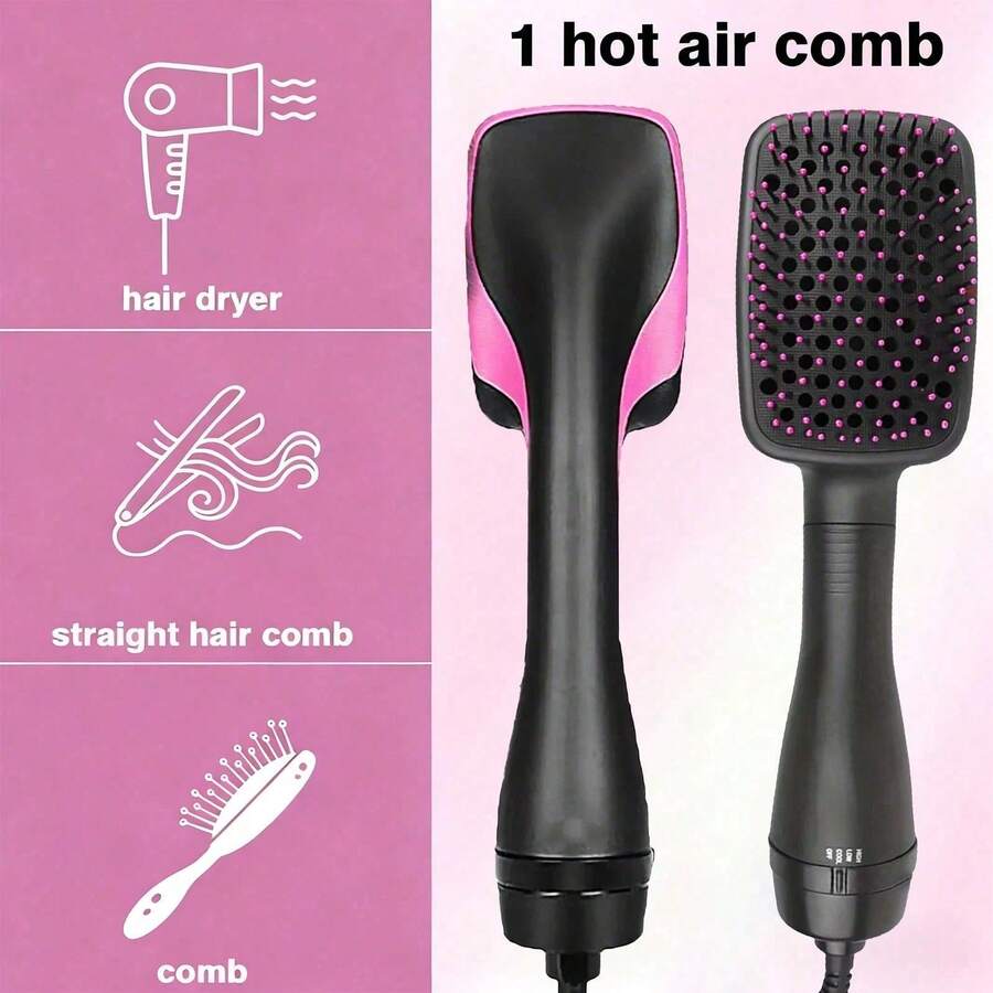 3-In-1 Hair Dryer Brush & Hot Air Styling Brush, Hair Straightener Brush For Drying, Straightening & Smoothing, 3 Heat/Speed Settings, Paddle Design For All Hair Types. - US A Type Plug(110-127V) - View 1