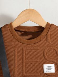 2pcs Boys Casual Outfits Short Sleeve Solid Color T-Shirt And Shorts Set With Pouch, Daily Wear, Summer - Brown - View 3