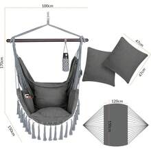Hängesessel bis 150kg Belastbar mit Flaschenhalter Boho Stil Wetterfest Garten 360° Drehbar Anthrazit Hängestuhl Indoor & Outdoor Kissen170x100x150cm - Anthrazit - Übersicht 4