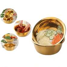 不鏽鋼廚房米 & 麵粉食物洗滌蔬菜水果瀝水籃，金色 - 24cm - 查看 5