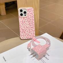 6-In-1 Set: Liquid Pastel Pink Leopard Print Phone Case + Charger Head Cover + Cable Protector + Storage Cord + Data Cable Winding Cord, TPU Shockproof Protective Case Compatible With Apple Phones - Multicolor - View 5