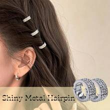 2pcs Shiny Rhinestone Hair Cuff Clips, Silver Tone Metal Hair Rings For Dreadlocks, Braided Hair Decor Accessories - Silver - View 1