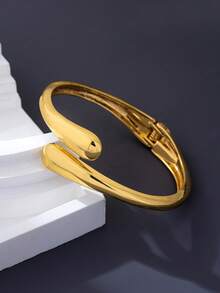 3pcs/Set Gelang Tebal Minimalis Warna Emas dengan Motif Geometris Melengkung Asimetris Bentuk Bunga Tetesan Air Mata, Cocok untuk Wanita, Terbuat dari Logam Padat dan Paduan Seng. - Yellow Gold - View 6