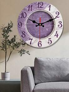 2D Design. 1pc Purple & White Marble Texture Mute Decorative Wall Clock, Creative Wall Clock Suitable For Bedroom, Living Room And Office Decor, Size 10/12 Inches (Batteries Not Included) - Multicolor - View 2