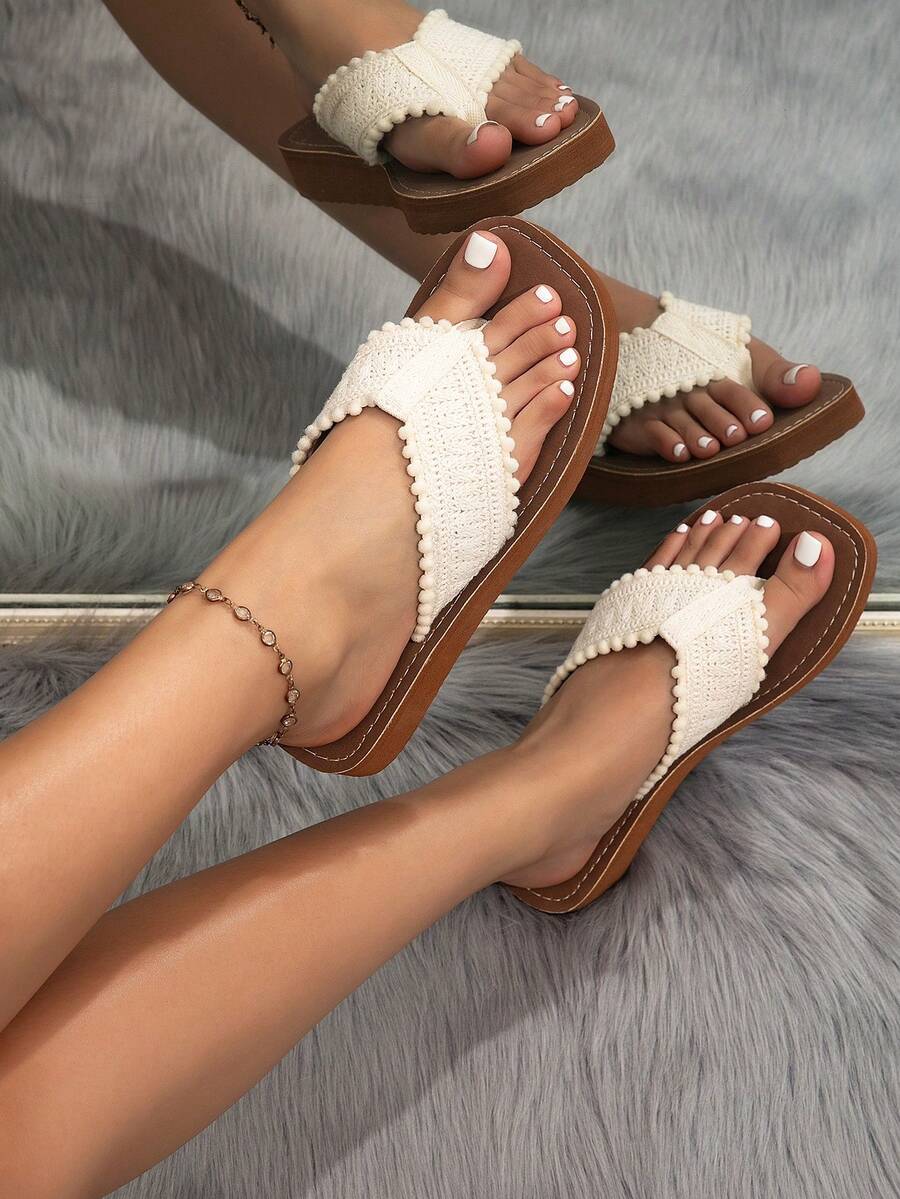 New Summer Women's Flip Flops, Sexy Open Toe, Comfortable & Versatile, Lightweight & Breathable, Fashionable Thick-Soled Sandals, Suitable For Beach, Vacation, Dates, Indoor Wear - Beige - View 1