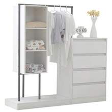 Chest Of Drawers, Wardrobe Set, White Wardrobe, Sideboard, Clothes Rail, Dimensions: W140/W40/H135 - White - View 7