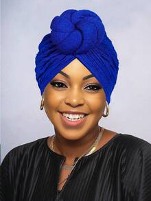 Awegeo 1Pc Women's Solid Color Frontal Handmade Flower Knot African Fashion Turban Hat, Casual Comfortable Breathable Premium Daily Headscarf - A - View 15